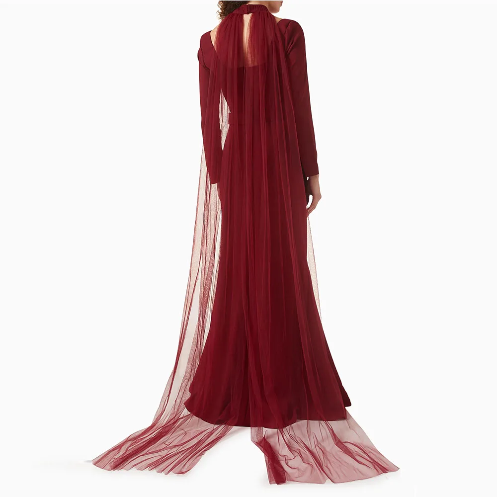 Modern Custom Prom Dress O Neck  Evening Dress Long Sleeves  Formal Party Dress Floor Length Saudi Gown