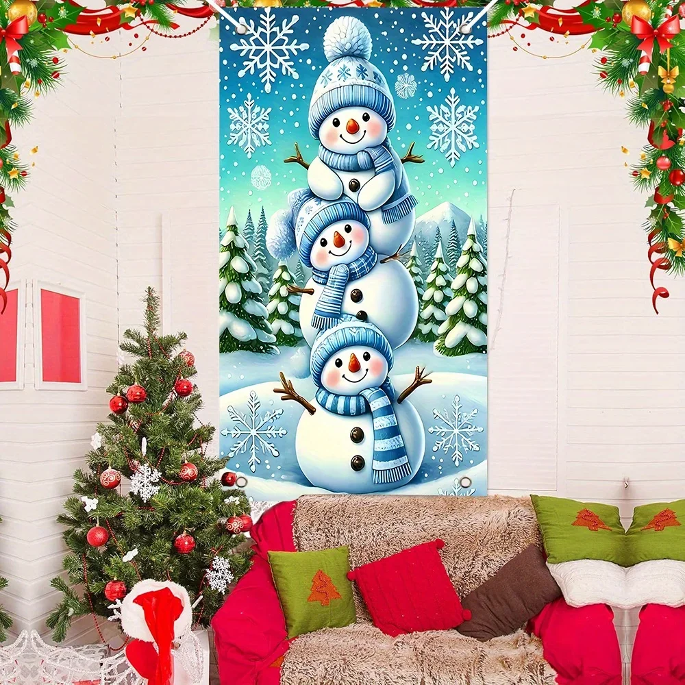 لافتة باب بوليستر مسطحة ثنائية الأبعاد مع موضوع شتوي، مناسبة لتزيين المنزل والحفلات #4