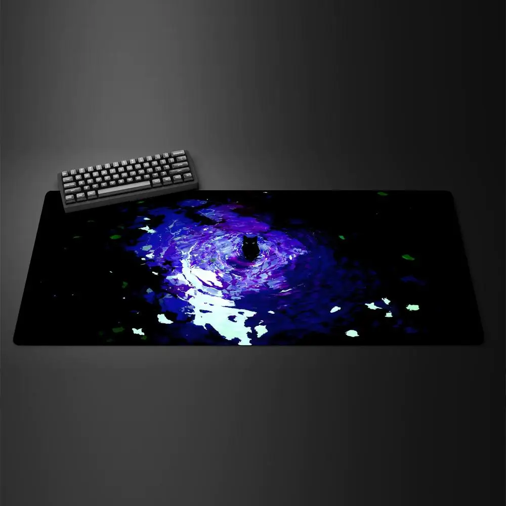 Grünes süßes schwarzes Katzen-Mauspad, großes Gummi-Anti-Rutsch-PC-Schreibtischzubehör, Mauspad für Büros und Gamer, Tastaturmatten, Dekormatte