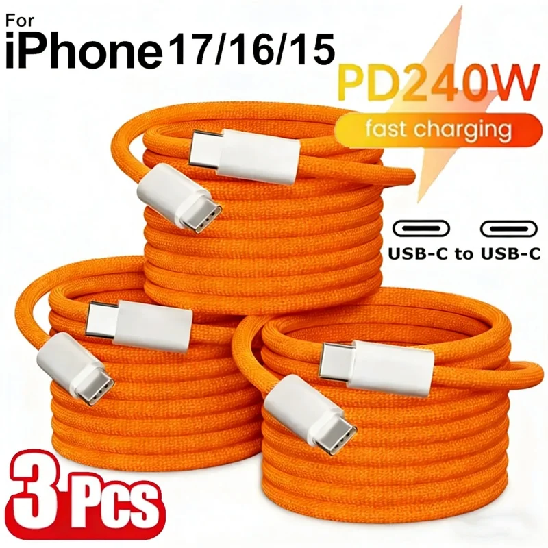 PD 240W For USB Type C to Type C 6A Super Fast Charging Phone Data Cable Cord For iPhone 16 15 Samsung Huawei Mobile Phone Cable