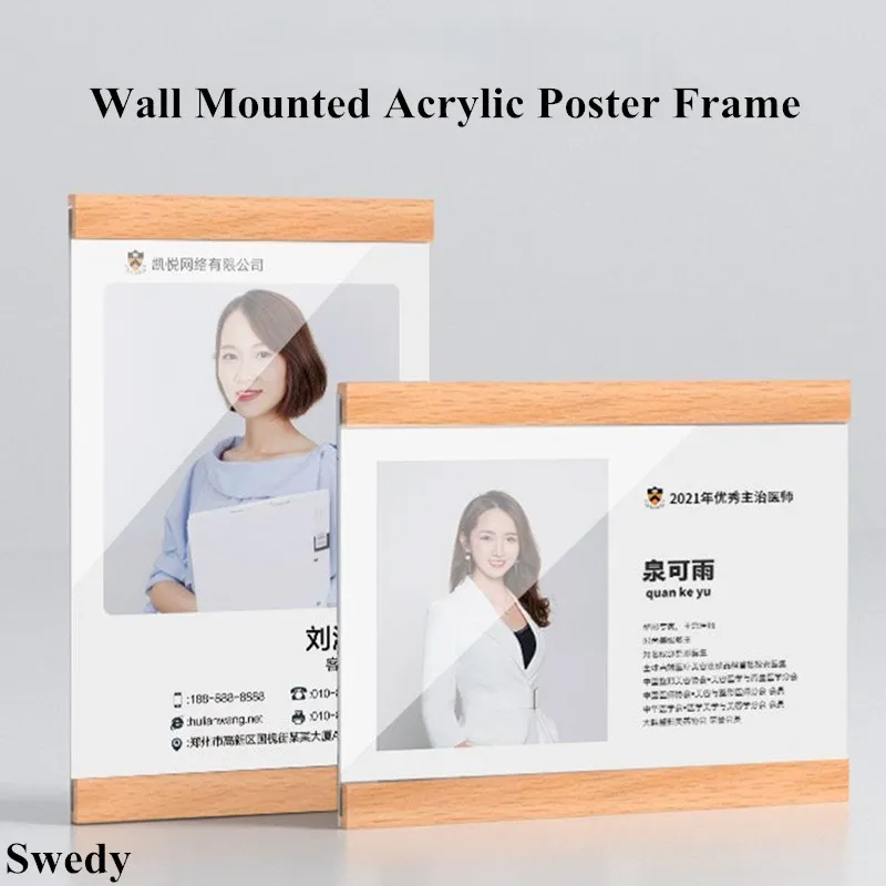 A4 210x297mm Magnetic Wall Mounted Wood Photo Picture Flyer Poster Frame Menu Price Label Paper Holder Acrylic Sign Holder