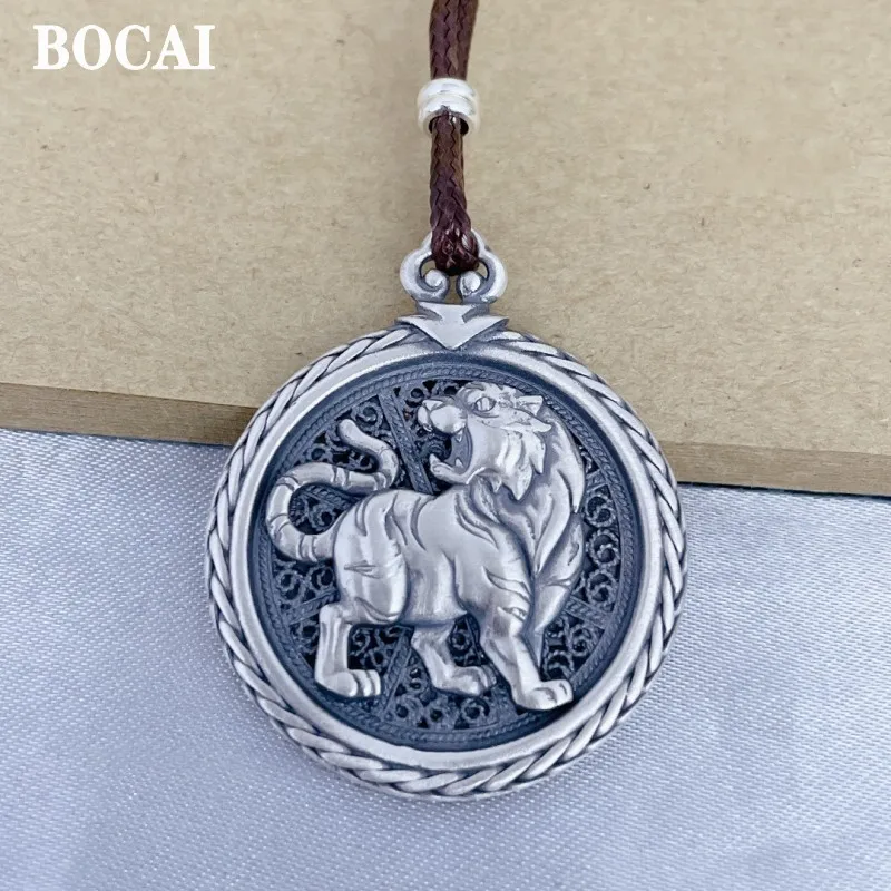 BOCAI New Chinese Zodiac S999 Silver Man and Woman Pendant National Style Lucky Character/Auspicious Cloud Pattern Fashion Gift