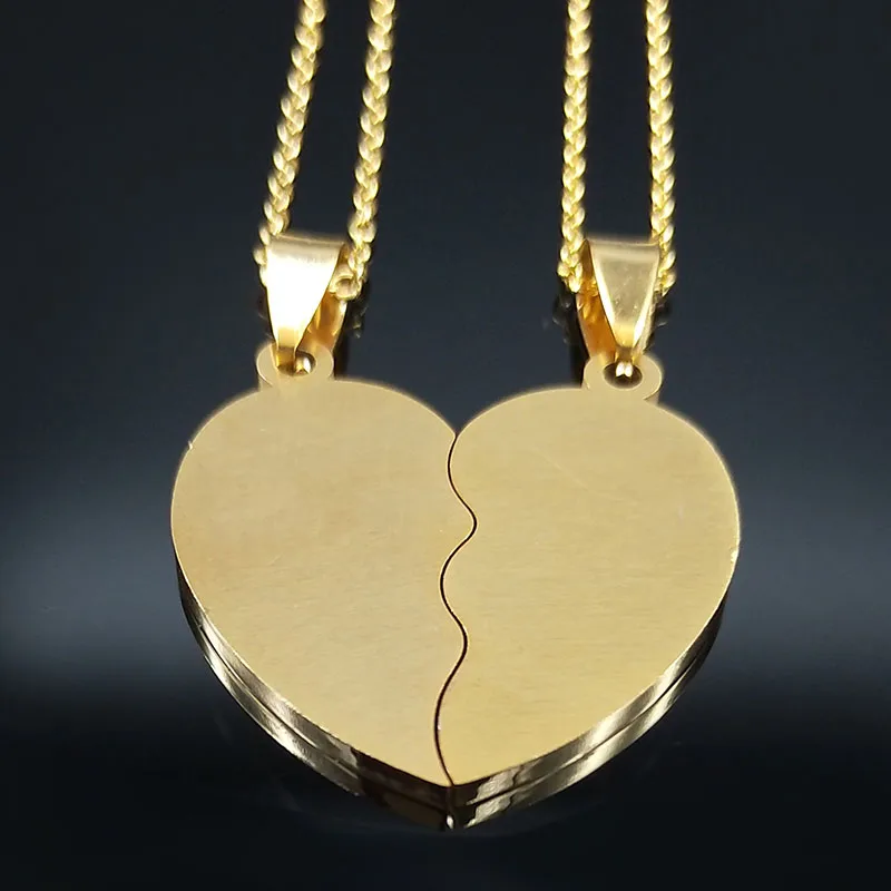 2 PCS Heart Best Friend Stainless Steel Necklace for Women Men Gold/Silver Color Friendship Chain BFF Jewelry cadenas mujer N721