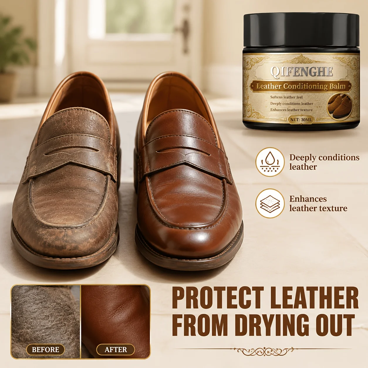 Leather Shoe Care Cream Polish Balm - Renovating Conditioner Protectant Soften - Shoe Cleaning Maintenance for Leather