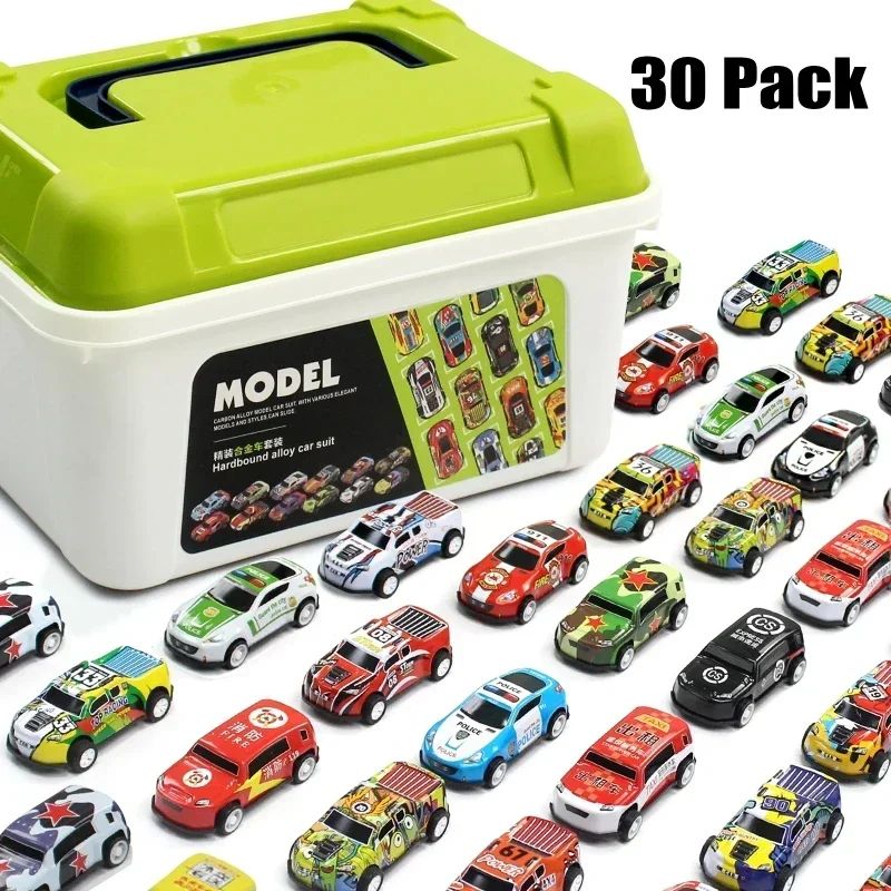 

30Pcs Alloy Racing Cars Storage Box Iron Sheet Car Set Rebound Car Multiple Alloy Car Collections Children's Toys Birthday Gifts