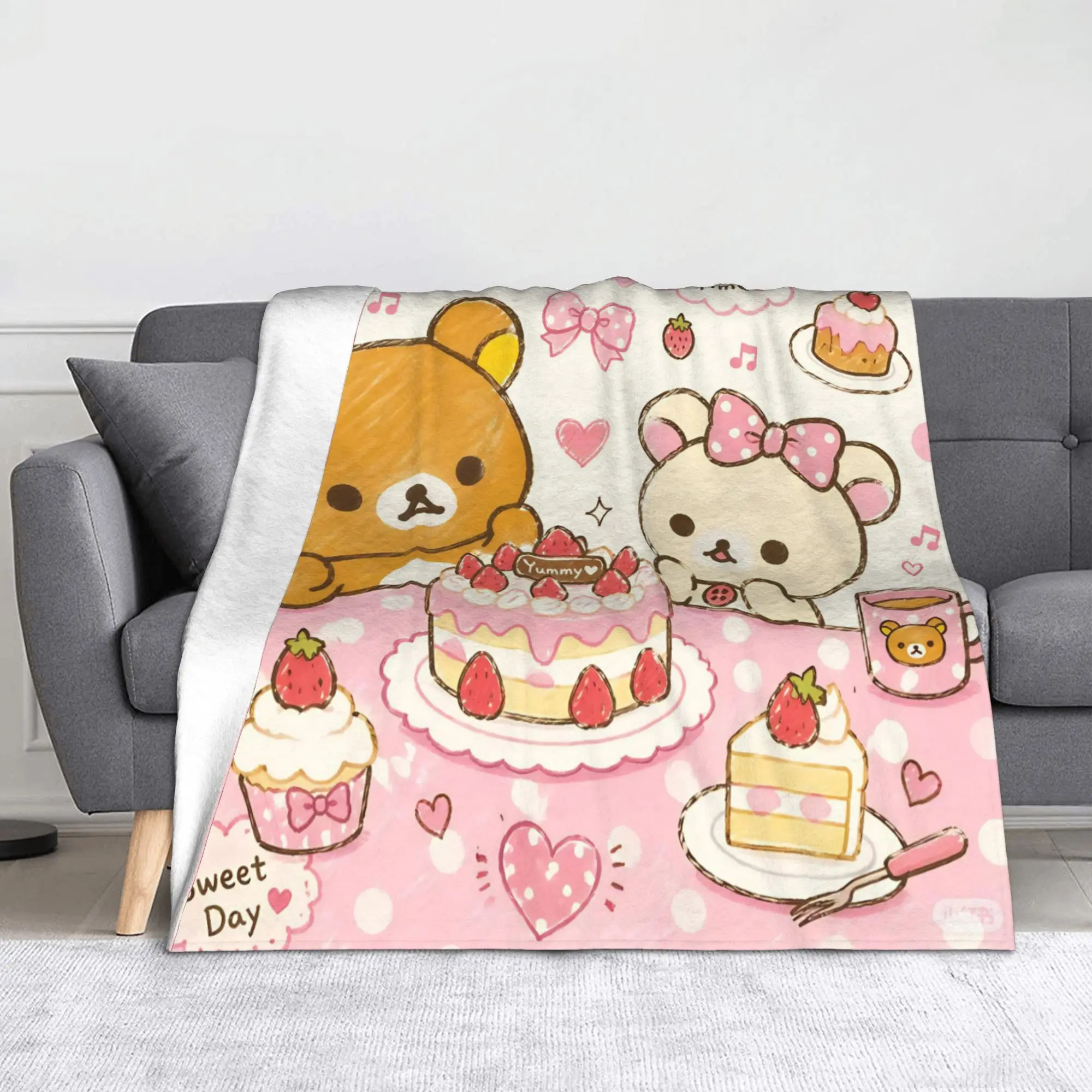 Happy Birthday Cake Bear Fleece Throw Blankets Rilakkumas Blanket for Bed Office Super Warm Bedding Throws