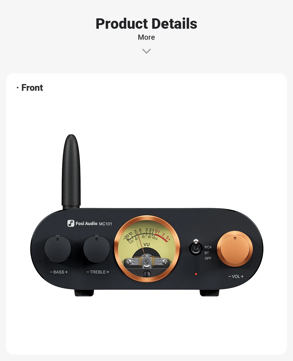Fosi Audio MC101 Bluetooth-Stereoverstärker Home Audio Mini-Verstärker mit VU-Meter 2-Kanal-HiFi-Empfänger für passive Lautsprecher – Detail 16