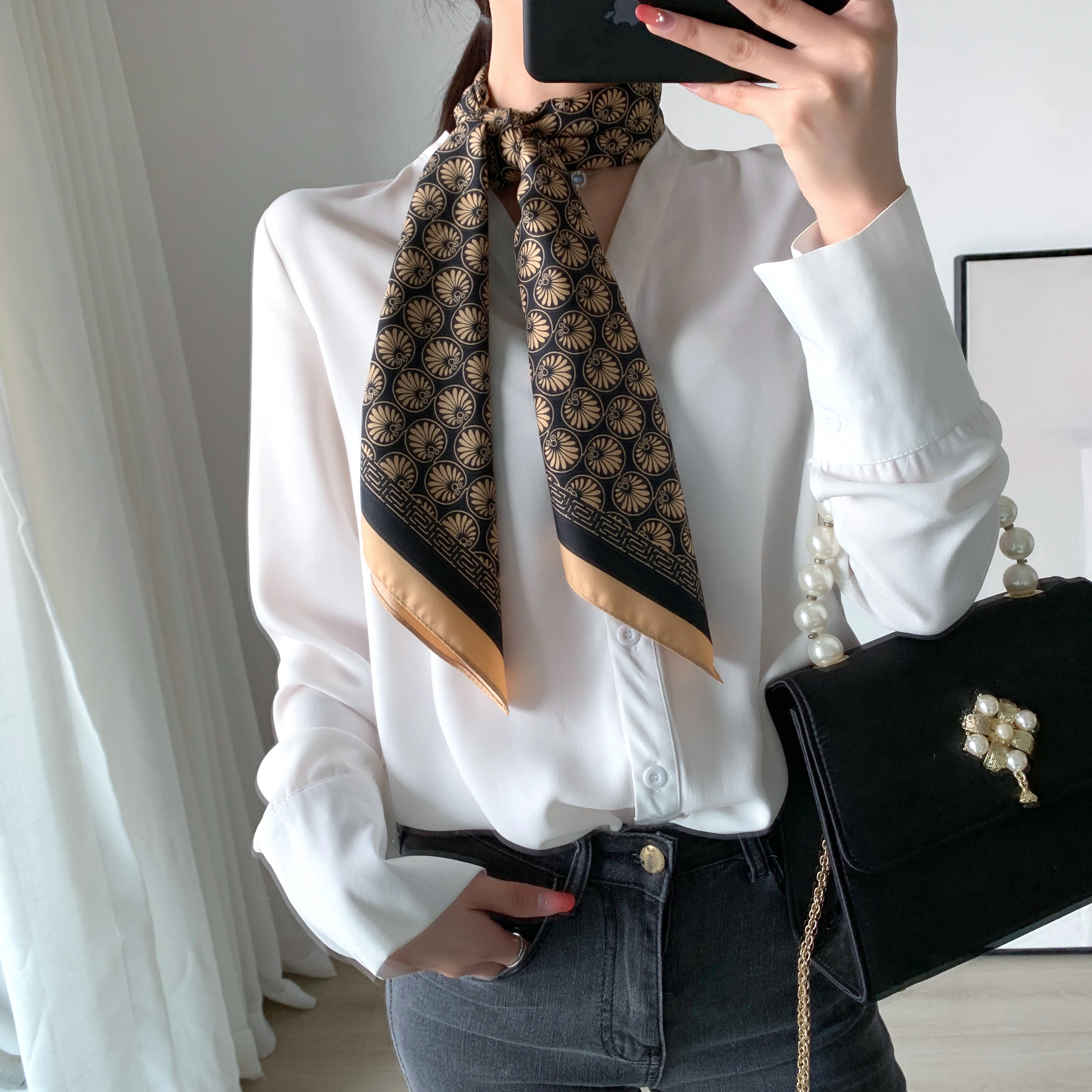 Spring Scarf Women\'s Luxury Design Scarf Silk Smooth Scarf Soft Muslim Headband Shawl Beach 90x90cm