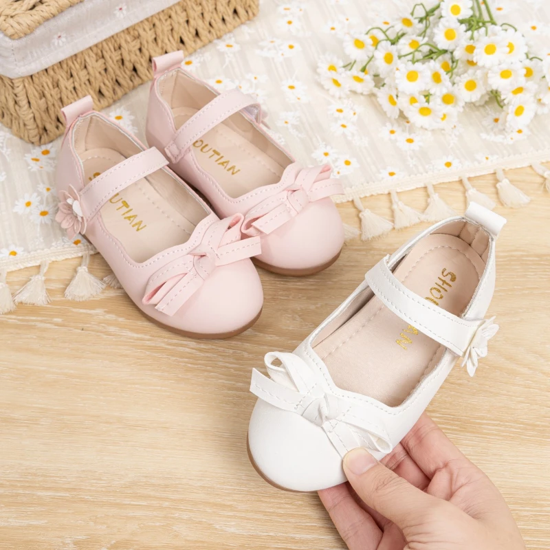 

New Spring Autumn Girl Princess Shoes Sweet Bowknot Wedding Party Children Fashion Leather Shoes Causal Kids Ballet Flat Shoes
