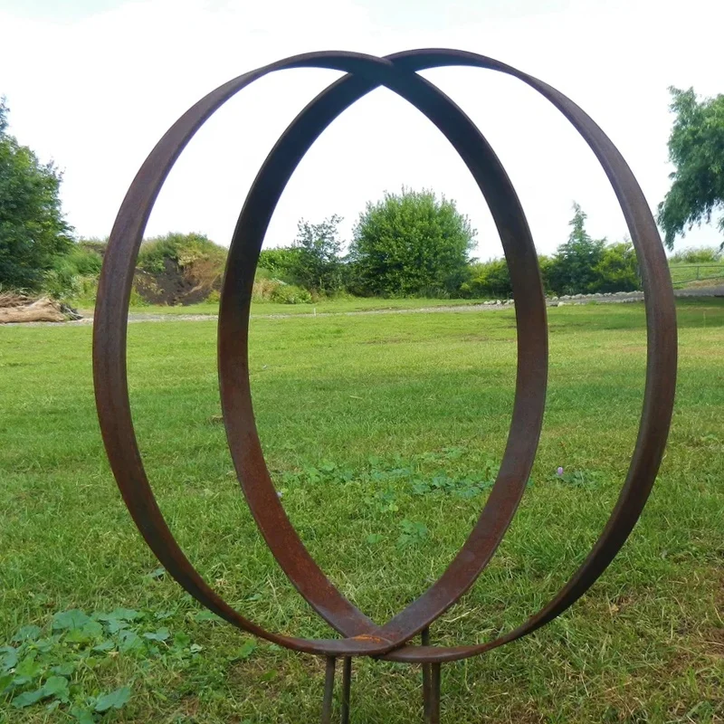 Outdoor Garden Ring Rusty Metal Garden Stakes Yard Art Centerpiece I Garden Decoration