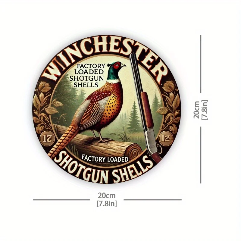 Winchester Shotgun Shells Vintage Metal Wall Sign - 19.81cm Round, Weather-Resistant HD Print with Rustic Wooden Log Design, Per