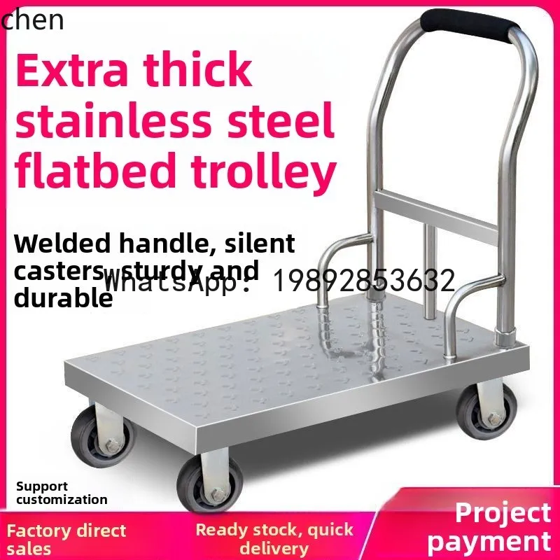 YFY  Stainless Steel Folding Small Cart Steel Plate Flatbed Warehouse Hand Pull Cart Goods Handling Cart