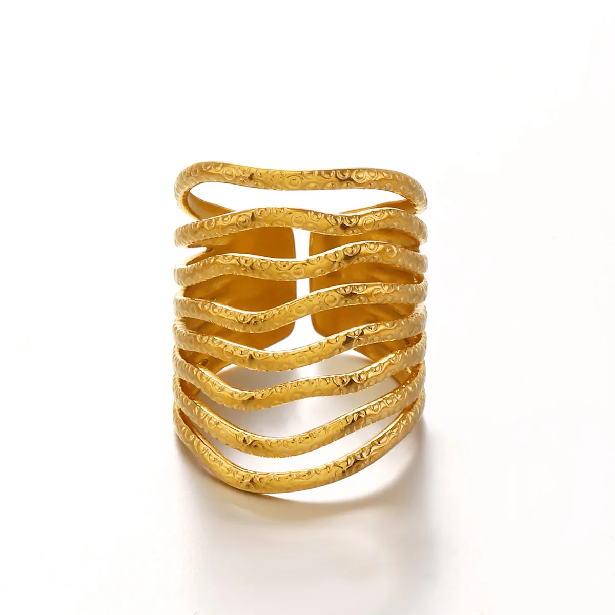 Wide Stainless Steel Ring Multi Layer Lines Open Rings for Women Personality Adjustable Finger Jewelry Wedding Anillos Mujer