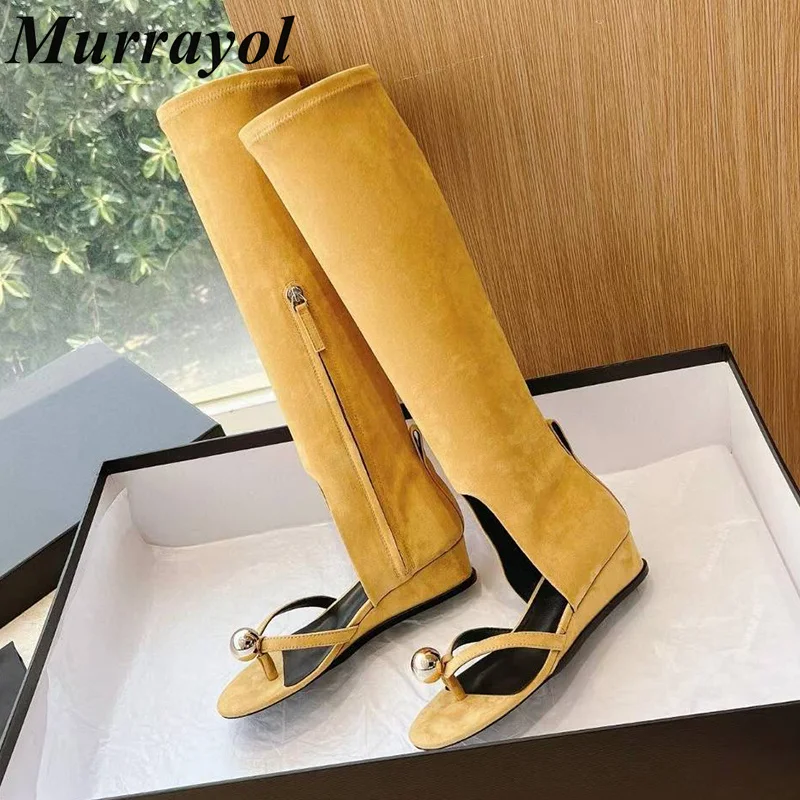 New Cow Suede Pinch Toe Hollow Out Over-the-knee Boots Women Side Zipper Long Boots Autumn Winter Metal Decor Modern Boots