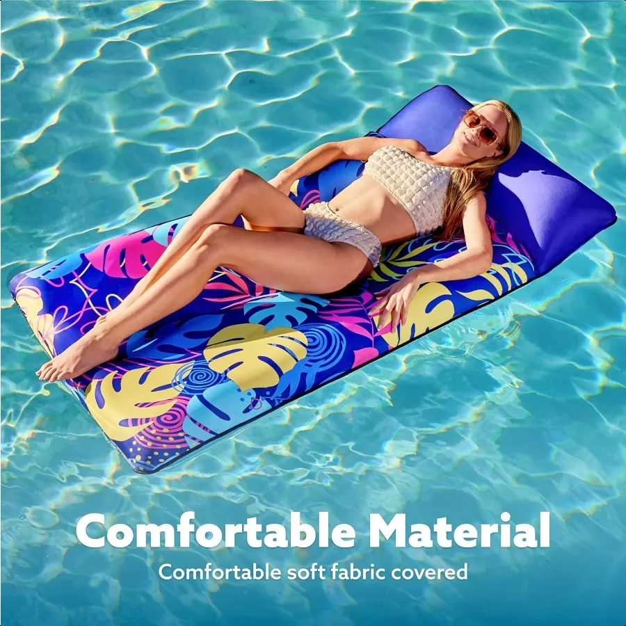 Iatable Pool Floats Raft XL Fabric Covered Pool Mat Lounger Floaties for Adults Ultra Comfort Iatable Water Float with Headrest
