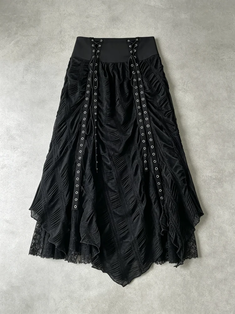 Women Black Goth A-line Skirt Vintage Y2k Oversize Long Skirts Harajuku Aesthetic Elegant Korean Emo Skirt 2000s Gothic Clothes