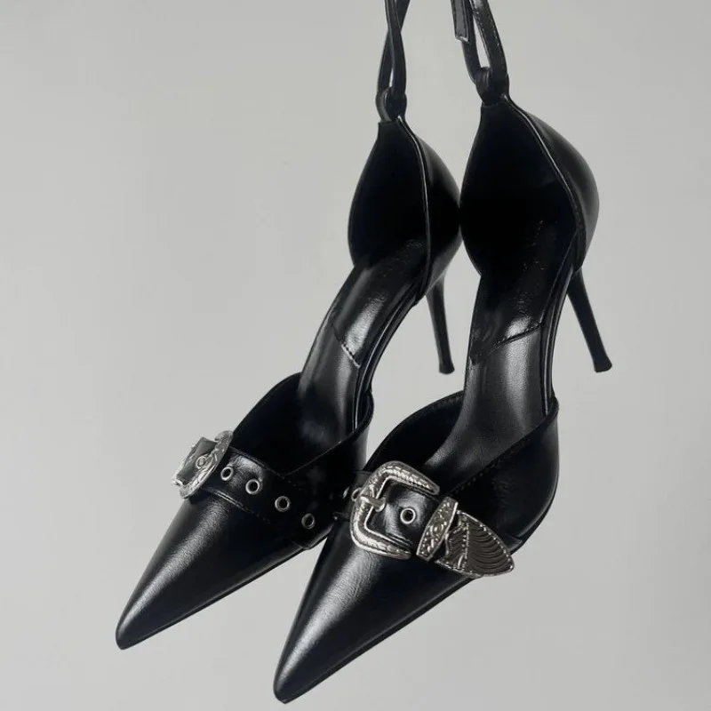 

Fashion Women High Heels Sandal Metal Buckle Pointed Toe 6cm/8cm HIgh Heels Women Shoes Y2K Elegant Women's High Heels