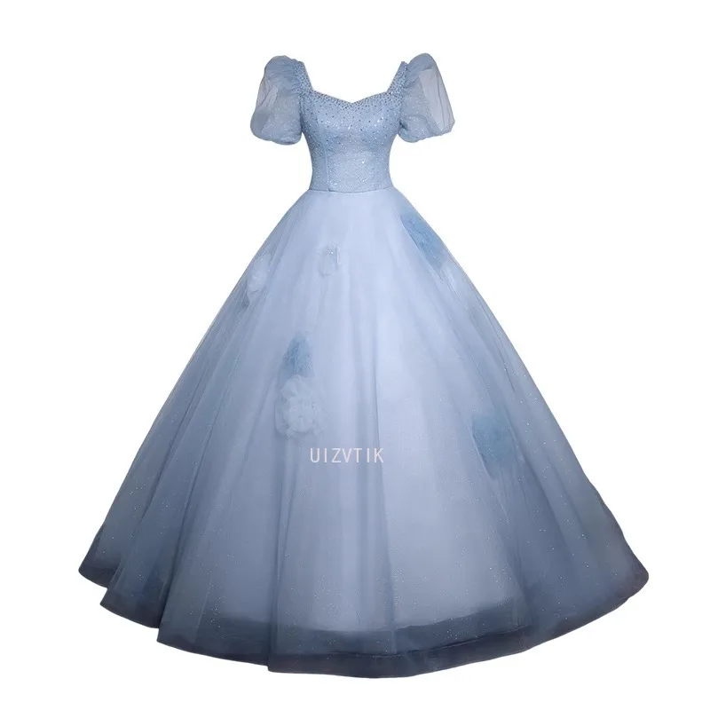فستان حفلة موسيقية من التول الأزرق الأميرة ألف خط فساتين الأداء للنساء طول الأرض ثوب عيد ميلاد 15 Quinceañera ثوب التخرج