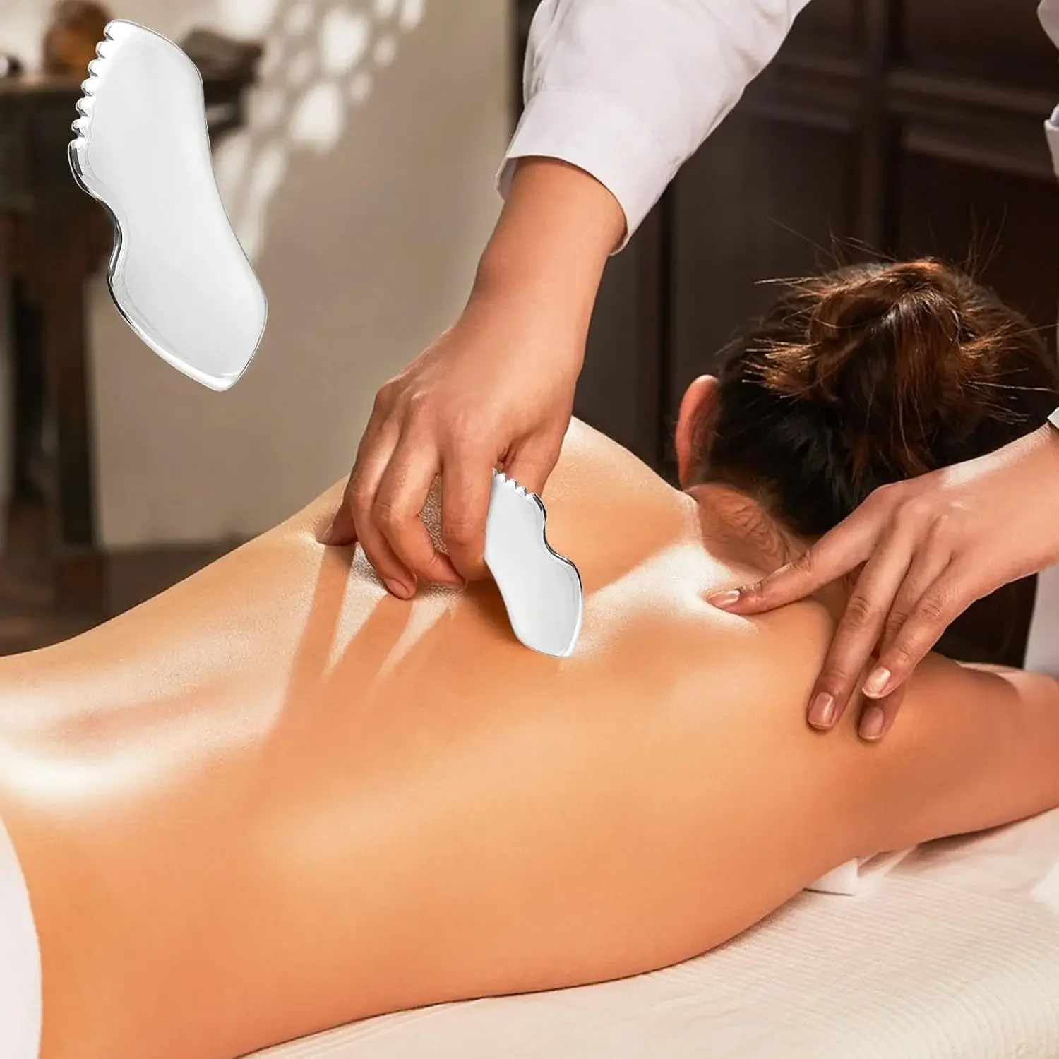 

Гуаша из нержавеющей стали, металлическое лицо Гуа Ша для лепки линий челюсти, инструмент Гуаша для лица и тела Гуа Ша (серебристый) Доска Гуаша