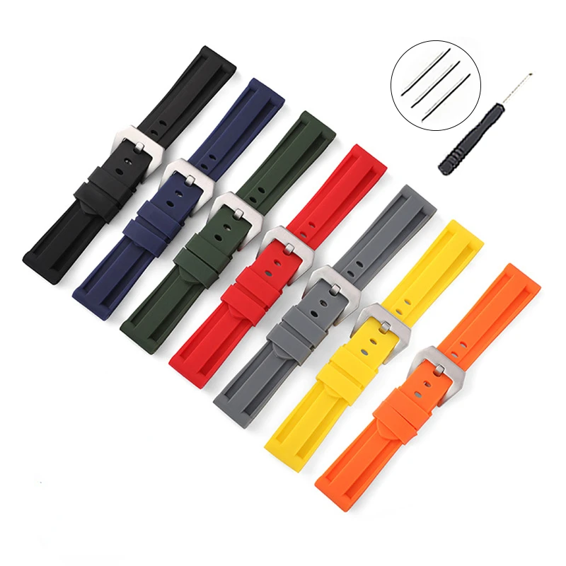 22mm 24mm 26mm Watch Straps For Panerai Watch Waterproof Black Blue Red Orange White Silicone Universal Wrist Band Accessories