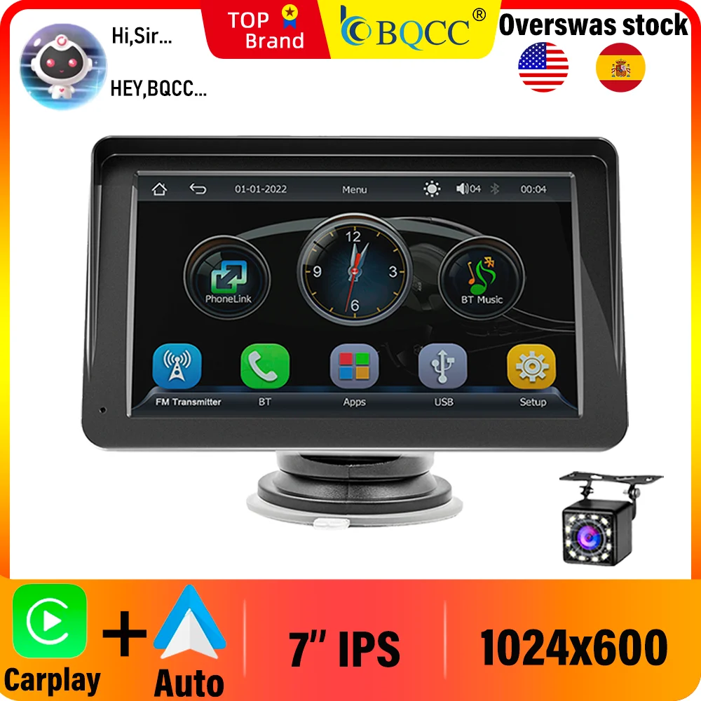 

BQCC Universal 7" Portable Car MP5 Player Wireless Carplay Android Auto MIrrorlink BT Wiring protection Multimedia Car Stereo