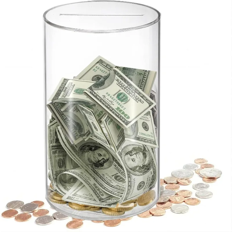 Modern Acrylic Money Jar Piggy Bank Child Safe Unopenable Design Transparent Coin Savings Container Home Decor Desk Organizer