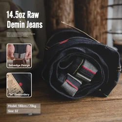 Maden jeans vintage en denim brut de 14,5 oz avec double lisière, fermeture éclair YKK et broderie. Pantalon droit classique pour homme, polyvalent pour l'automne et l'hiver