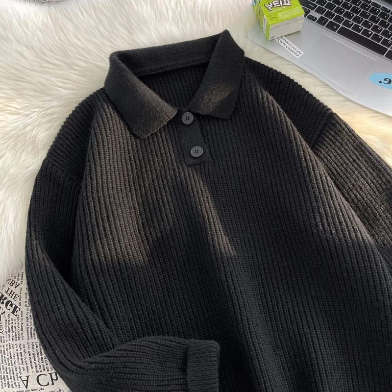 

Мужской свитер оверсайз в стиле ретро-джинсовый трикотаж, утепленный, зимний базовый слой, повседневный молодежный стиль...