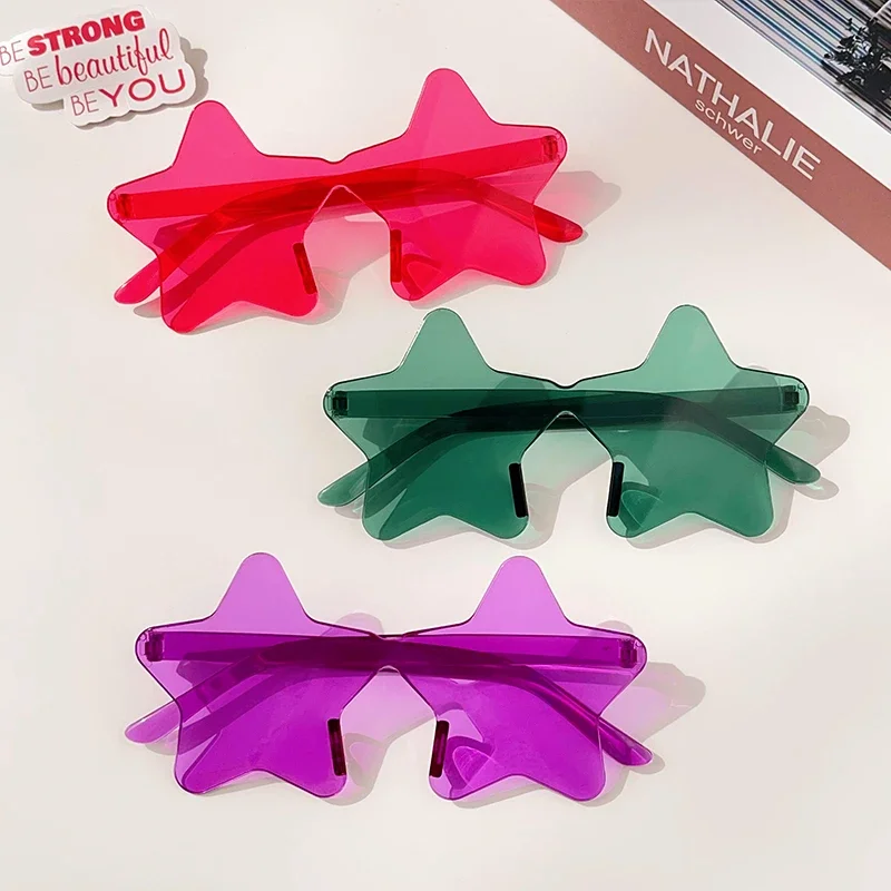 2024 Women Girls Simple Vintage Rimless Five Pointed Star Shaped Sunglasses Adult Fashion Personalized Colors Female Sun Glasses