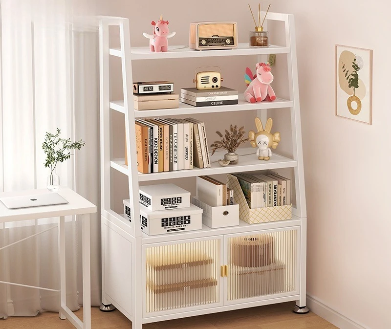 

Household trapezoidal bookshelf shelf floor to ceiling multi layer living room wall simple storage rack wrought iron