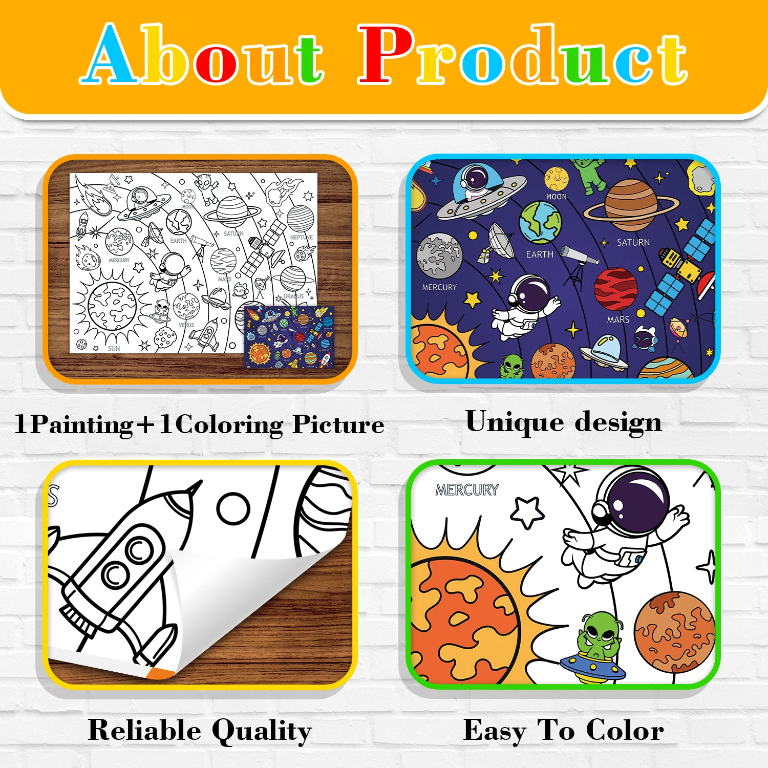 Space Coloring Books for Kids Coloring Poster Large Coloring Tablecloth for Boys Girls Space Birthday Party Supplies Favor