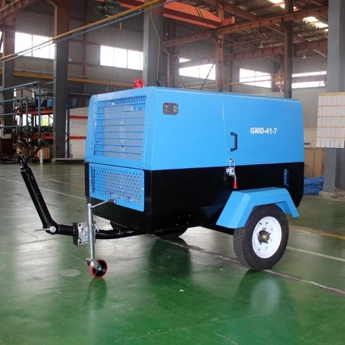 Meistverkaufte praktische sichere 185CFM Power Towable tragbare zwei Räder Kompressoren Schraubenluft mit langlebigem Luftsystem