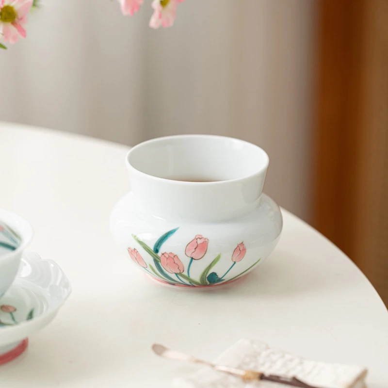 Underglaze Hand-painted Tulip Jianshui Ceramic Kung Fu Tea Ceremony Accessories Tea Washing Water Tank Tea Residue Bucket