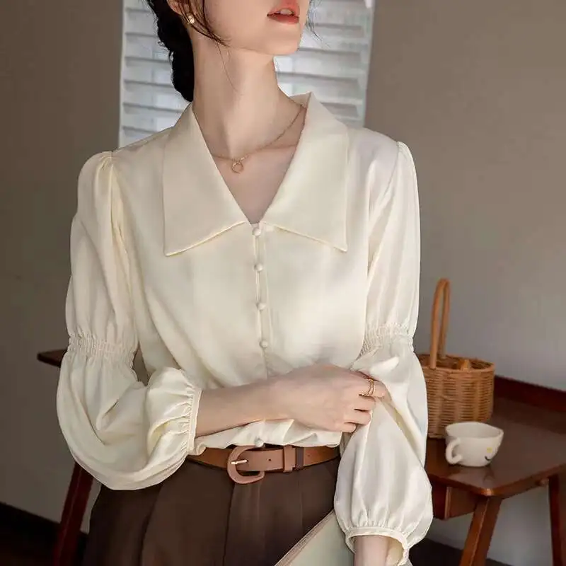 

Exclusive Custom Spring 2025 French Vintage Lantern Sleeve Shirt For Women Chic And Unique Design