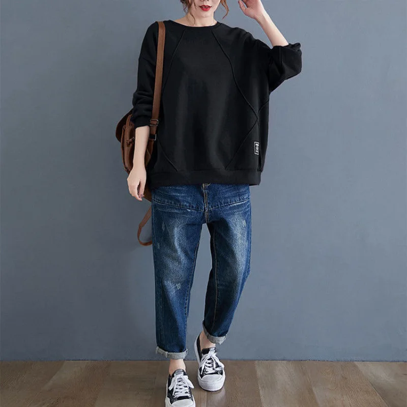 

Новые женские свитшоты в стиле пэчворк с круглым вырезом, повседневные, модные, с длинным рукавом, свободного кроя, для осени и зимы