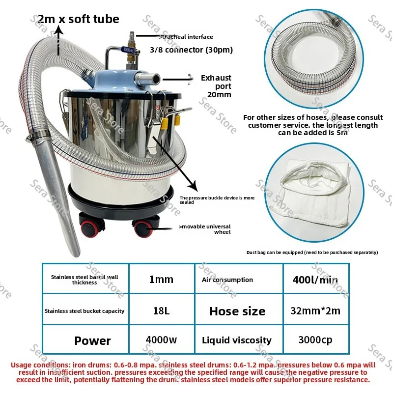 Pneumatic Vacuum Cleaner Dry and Wet Dual-purpose Workshop Explosion-proof Industrial Dust Suction Iron Filings