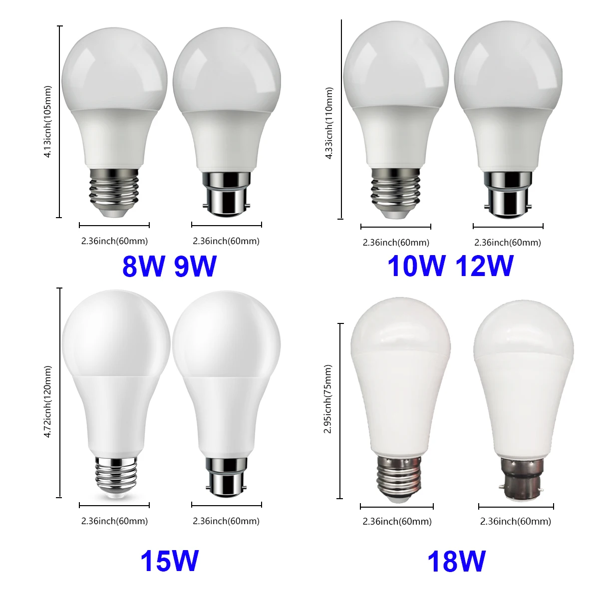 Bombilla Led de CA 220V-240V, iluminación para cocina y sala de estar, A60, 8W-18W, B22, E27, 20 unidades