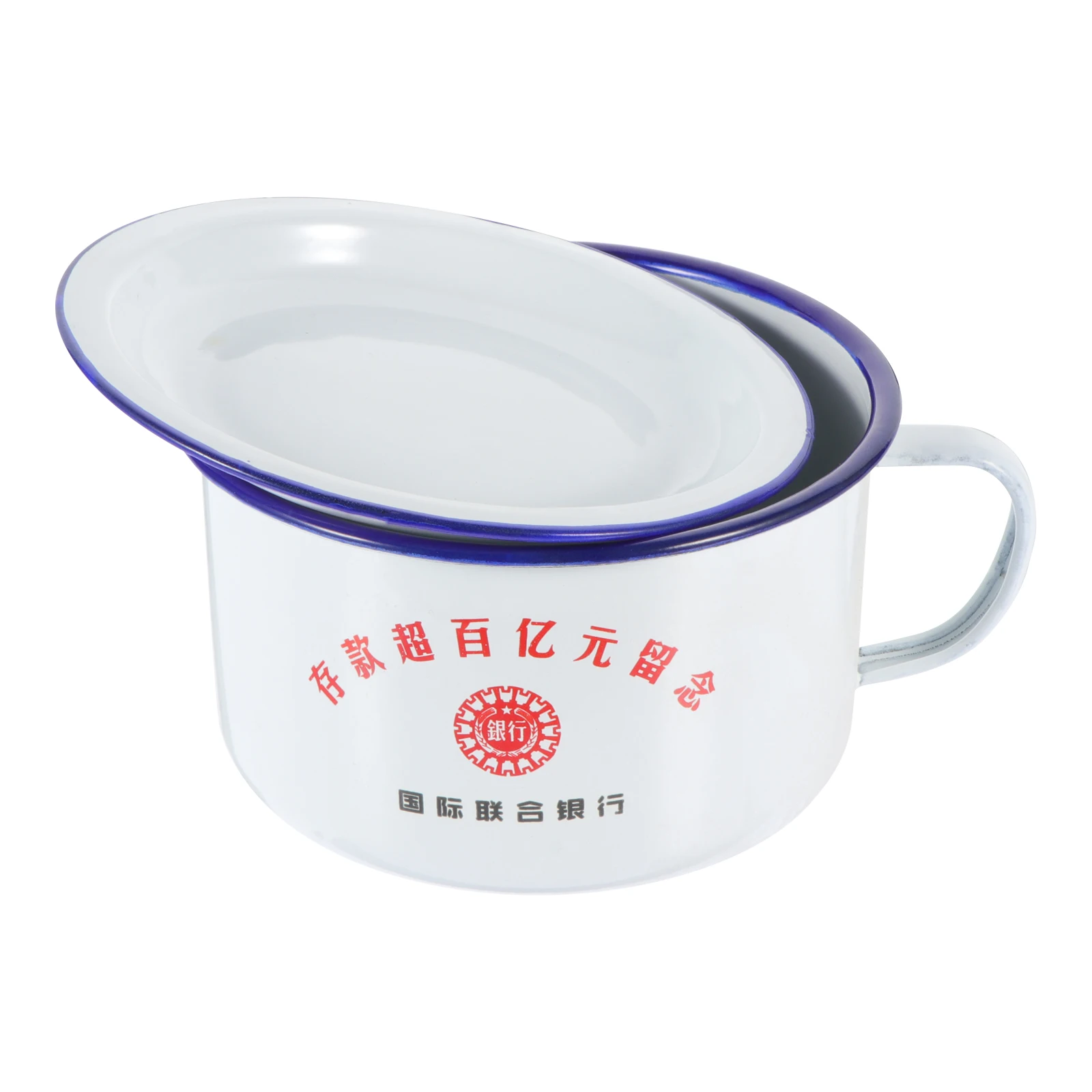

1Set Retro Style Enamel Bowl White Anti Corrosion Soup Bowl With Lid Home Restaurant Storage Holder