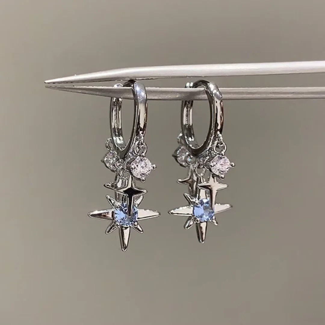 Fashion Water Crystal Star Pendant Earrings, Long Tassel Dangling Earrings for Women, Party-Style Jewelry Gift