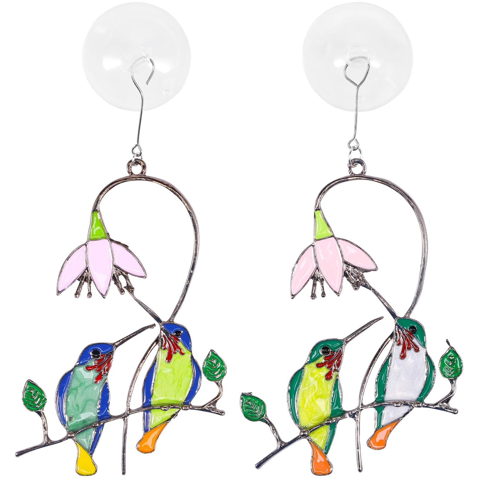 2Pcs Hummingbird Suncatcher Decorative Stained Glass Bird Flower Suncatcher Cute Window Hanging Suncatcher Bird Sun Catcher