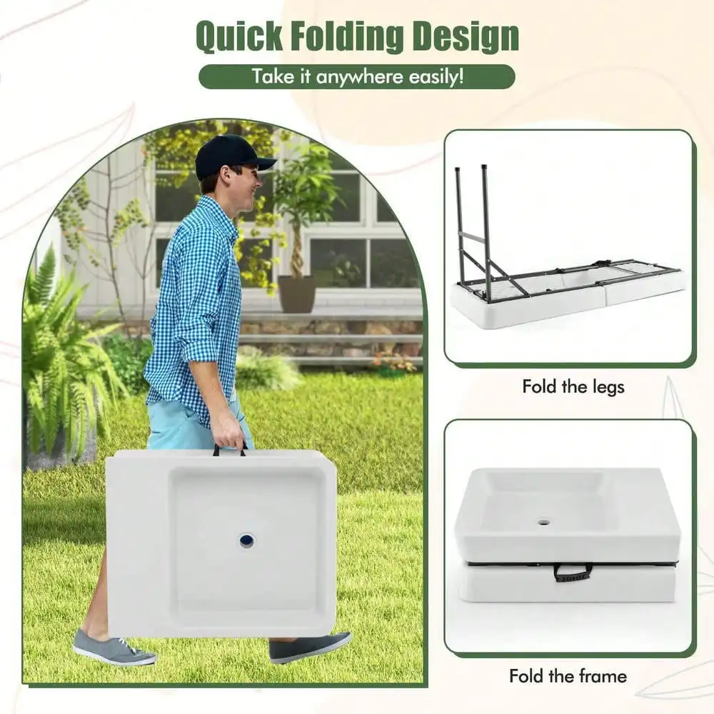 5 FT Foldable Ice Table with Double-Sink Detachable Table Skirt Chilling Table