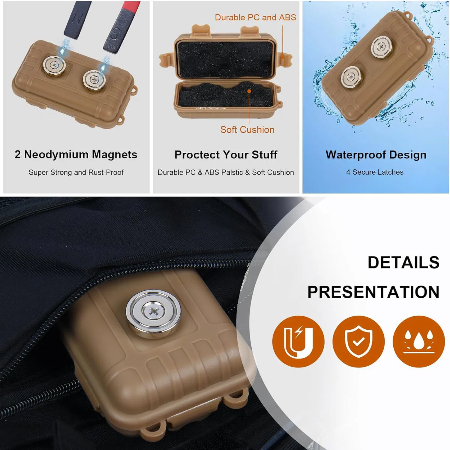 Car Magnetic Key Holder Waterproof Key Holder Waterproof Undercar Keybox Outdoor Magnetic Key Box Sturdy Portable Key Organizer