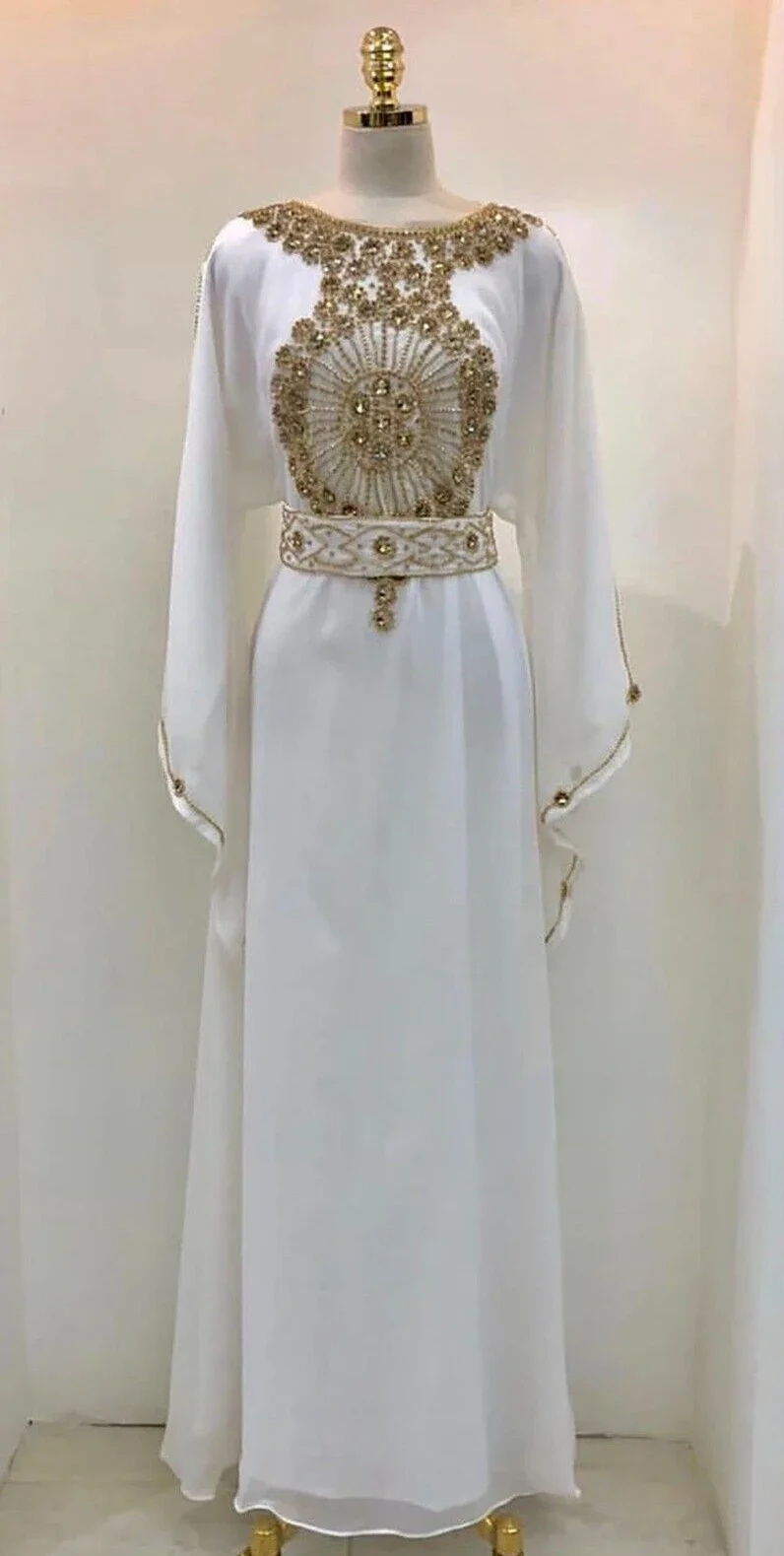 

Moroccan Dubai Kaftan Farasha Abaya White Dress Very Fancy Long Gown