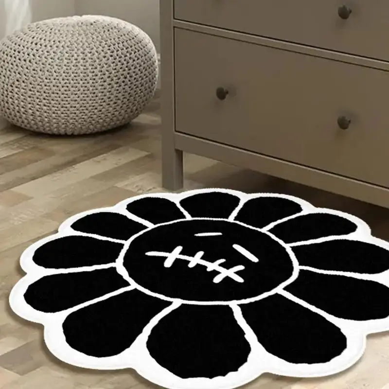 

Ins Smiling Face Rugs for Bedroom Living Room Decor Soft Plush Flower Shape Carpet Bedside Area Rug Bath Mat Dropshipping