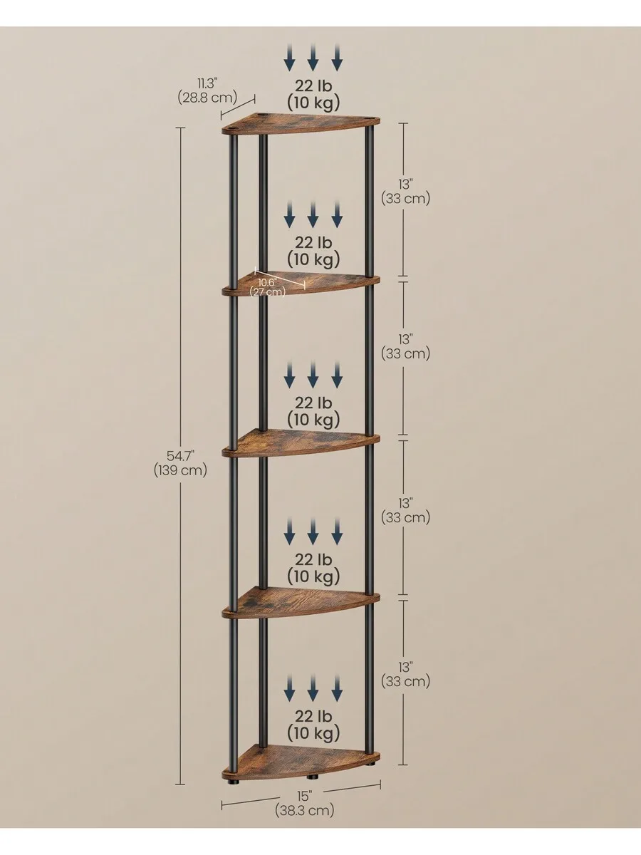 Superfast Toolless Assembly, Shelf, 5-Tier Standing Shelf, Shelf Stand, Living Room, Bedroom, Kitchen, 15 X 10.6 X 54.7 Inches