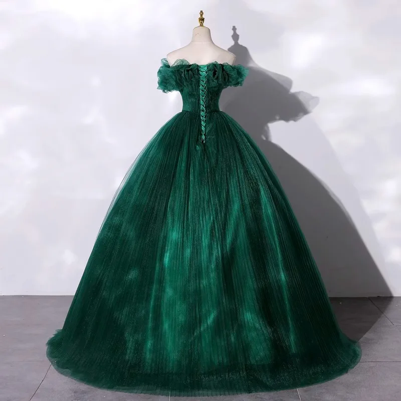 SONDER Vintage fuera del hombro batas De Soirée clásico encaje verde vestidos De quinceañera elegante vestido De fiesta De noche personalizado