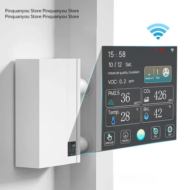 Ductless Wall Mounted ERV Energy Recovery Ventilator, Single Room Rectangular Fresh Air Recuperator System with Formaldehyde Rem