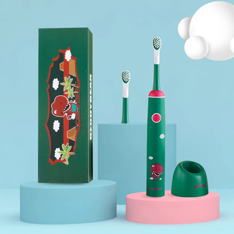 Детская звуковая электрическая зубная щетка для быстрой беспроводной зарядки, звуковая детская зубная щетка, умный таймер, сменные насадки...