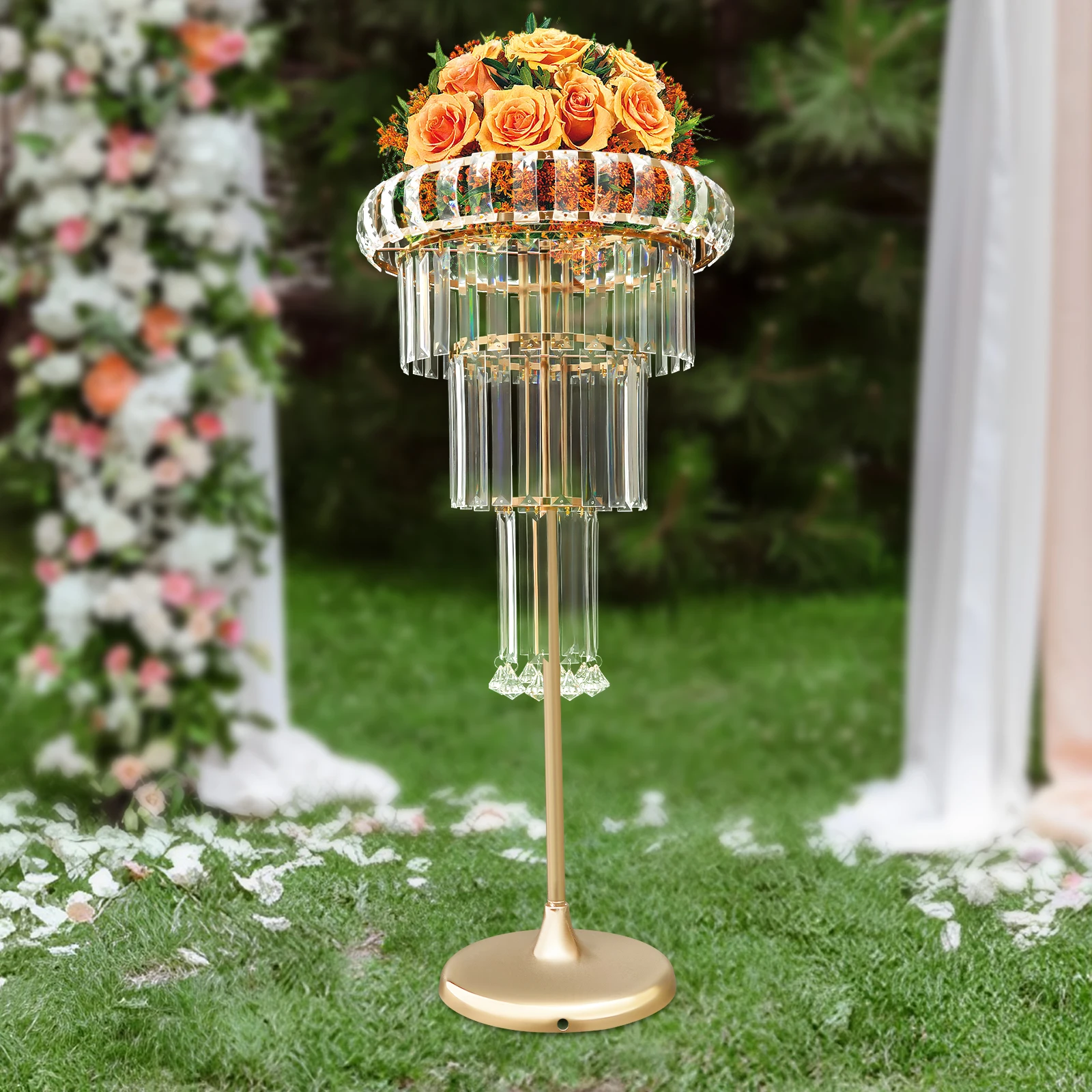 

4-Tier Gold & Clear Flower Stand Hardware & Acrylic Material, Electroplated Process For Weddings, Parties & Special Occasions