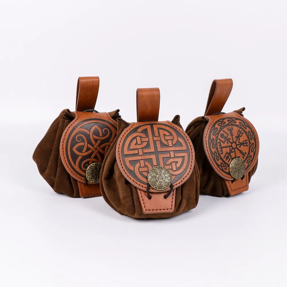 3 buste medievali in stile vichingo con portamonete da cintura, marsupi retrò, oggetti di scena per costumi di ruolo di Halloween
